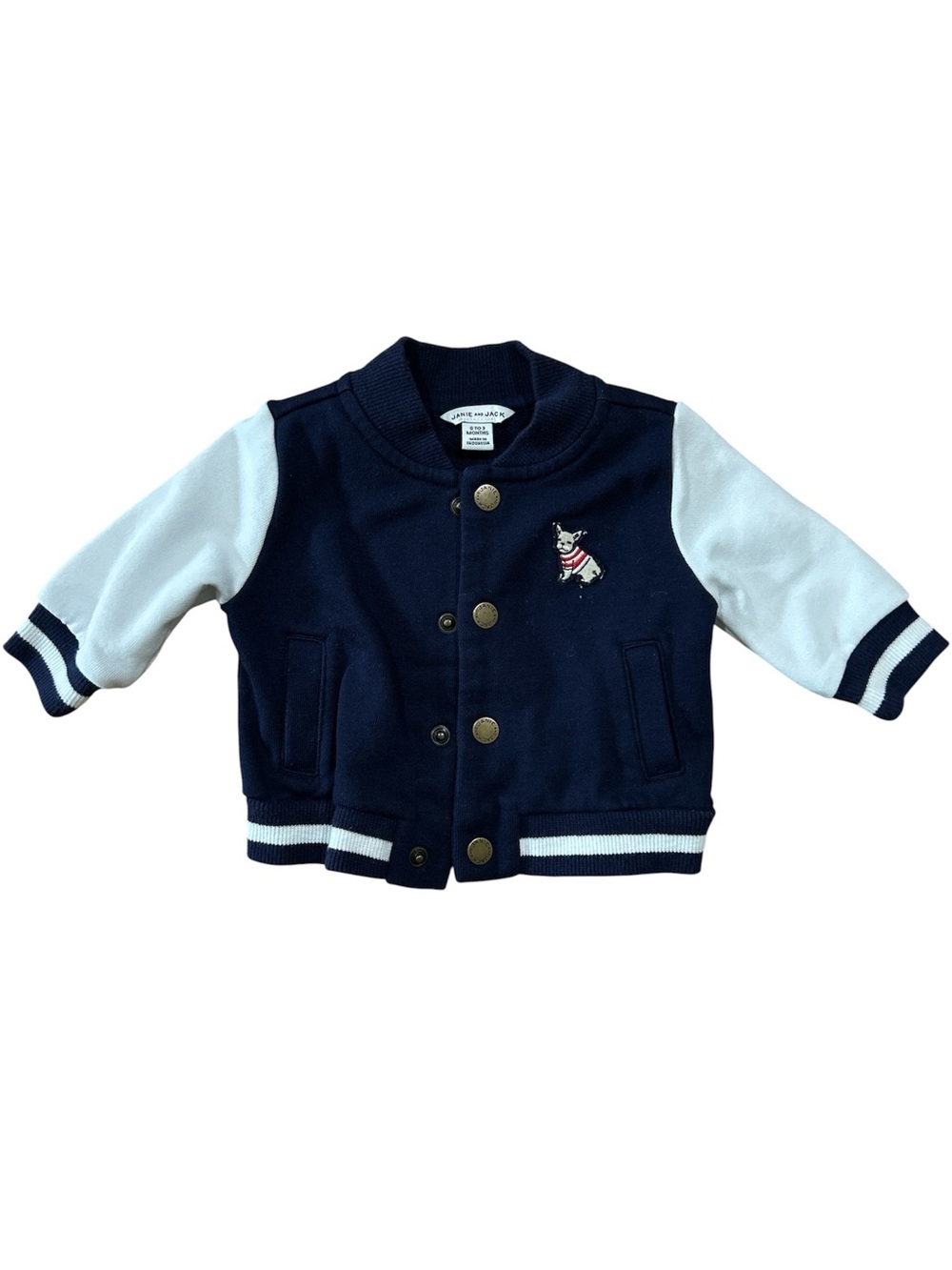 Janie and Jack Navy and White Dog Patch Bomber Jacket